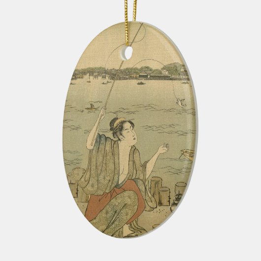 Japans Gevist Woodblock Fishermen Keramisch Ornament (Links)