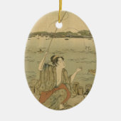 Japans Gevist Woodblock Fishermen Keramisch Ornament (Voorkant)