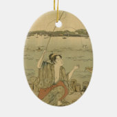 Japans Gevist Woodblock Fishermen Keramisch Ornament (Achterkant)