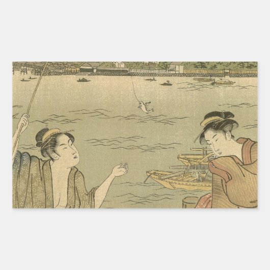 Japans Gevist Woodblock Fishermen Rechthoekige Sticker (Voorkant)