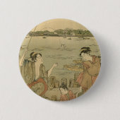 Japans Gevist Woodblock Fishermen Ronde Button 5,7 Cm (Voorkant)