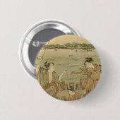 Japans Gevist Woodblock Fishermen Ronde Button 5,7 Cm (Voorkant /achterkant)
