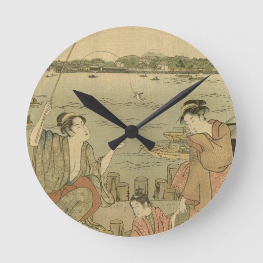 Japans Gevist Woodblock Fishermen Ronde Klok (Voorkant)