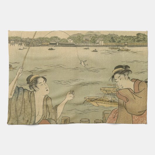 Japans Gevist Woodblock Fishermen Theedoek (Horizontaal)