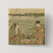 Japans Gevist Woodblock Fishermen Vierkante Button 5,1 Cm (Voorkant)