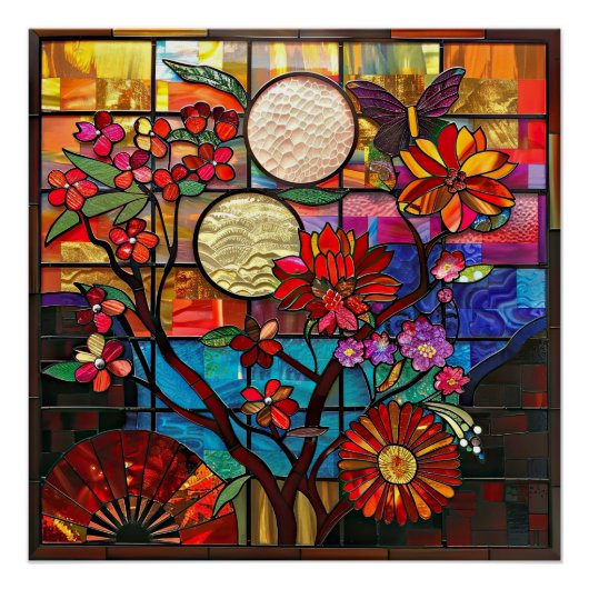 Japans Glas in lood Art Glossy Poster (Voorkant)