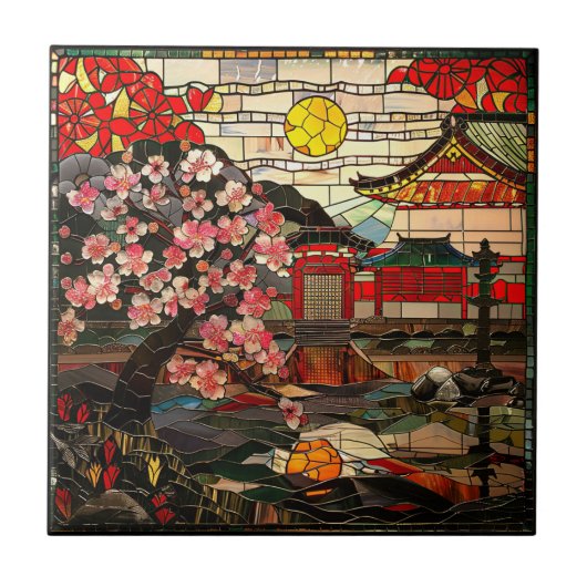 Japans Glas in lood Art Keramische Tegel Tegeltje (Voorkant)