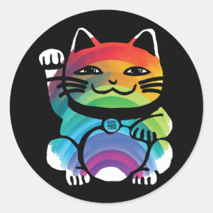 Japans goed plukkertje met regenboog ronde sticker