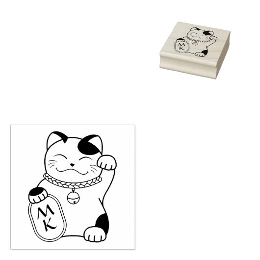 Japans goedkoopkat, Maneki Neko - Monogram Rubberstempel (Gestempeld)