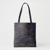 Japans golfpatroon donkerblauw en goud tote bag (Voorkant)