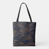 Japans golfpatroon donkerblauw en goud tote bag (Achterkant)