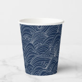 Japans golfpatroon, donkerblauw wit papieren bekers (Achterkant)
