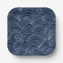 Japans golfpatroon, donkerblauw wit papieren bordje