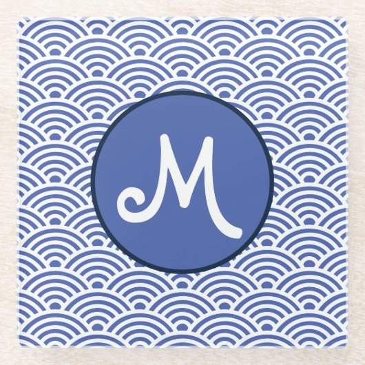 Japans golfpatroon en monogram glazen onderzetter (Voorkant)