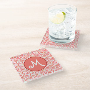 Japans golfpatroon en monogram glazen onderzetter