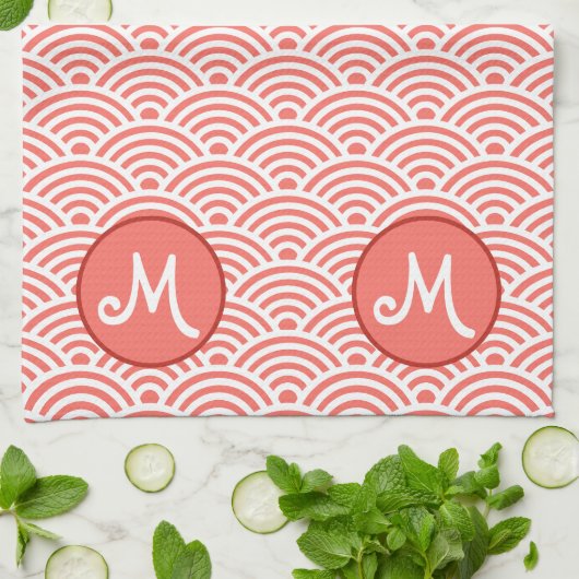 Japans golfpatroon en Monogram Theedoek (Gevouwen)