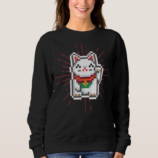 Japans golvende arm Lucky Cat Pixels esthetisch 1 Trui (Voorkant)