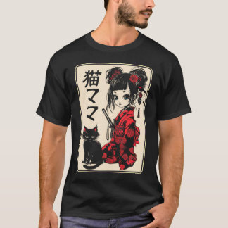 Japans Gothic Kawaii Anime Samurai Kat Mam Vrouw T-shirt
