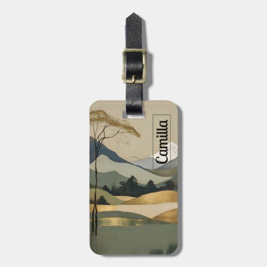 Japans Goud & Groen Berglandschap Bagagelabel (Voorkant verticaal)