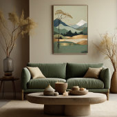 Japans Goud & Groen Berglandschap Poster