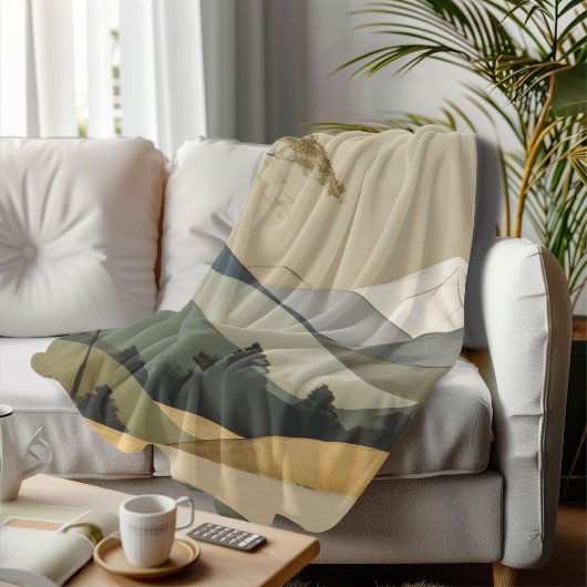 Japans Goud & Groen Berglandschap Sherpa Deken