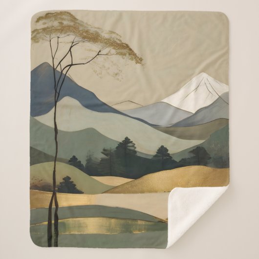 Japans Goud & Groen Berglandschap Sherpa Deken (Voorkant)