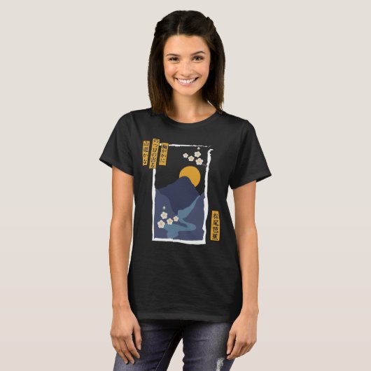 Japans grafisch T-shirt Haiku Plum Blossom en Moon (Voorkant volledig)