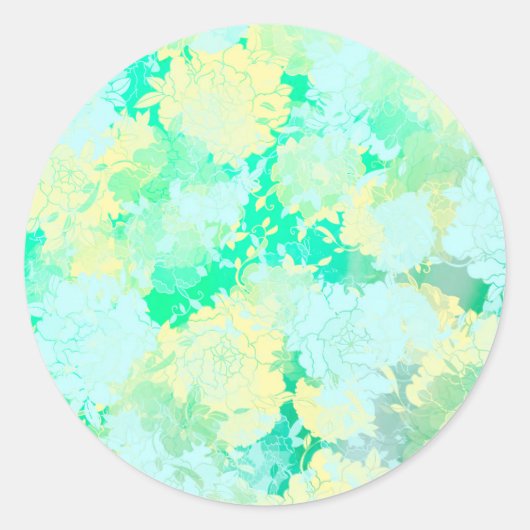 Japans groen, bloemen patronen ronde sticker (Voorkant)