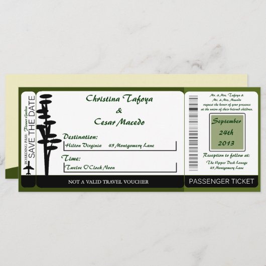 Japans Groen Hi Boarding Pass Bruiloft uitnodiging (Voorkant / Achterkant)