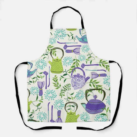 Japans groene theepot ontwerp schort (Voorkant)