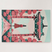 Japans heiligdom met rode en roze bloesems legpuzzel (Horizontaal)