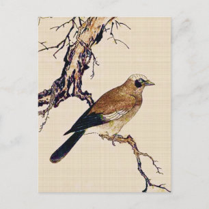 Japans Hout snijvlak van een Finch, bruin en beige Briefkaart