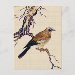 Japans Hout snijvlak van een Finch, bruin en beige Briefkaart