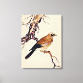 Japans Hout snijvlak van een Finch, bruin en beige Canvas Afdruk (Voorkant)