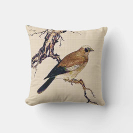 Japans Hout snijvlak van een Finch, bruin en beige Kussen