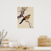 Japans Hout snijvlak van een Finch, bruin en beige Poster (Keuken)