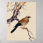 Japans Hout snijvlak van een Finch, bruin en beige Poster (Voorkant)
