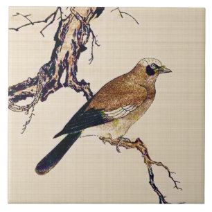 Japans Hout snijvlak van een Finch, bruin en beige Tegeltje