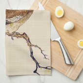 Japans Hout snijvlak van een Finch, bruin en beige Theedoek (Quarter Fold)