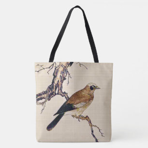 Japans Hout snijvlak van een Finch, bruin en beige Tote Bag