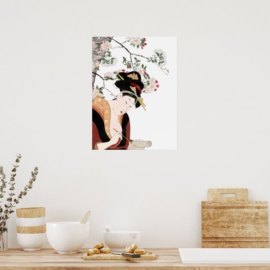 Japans houtsblok portret vrouw die schrijft poster (Keuken)