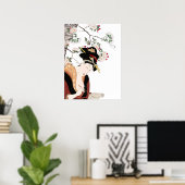 Japans houtsblok portret vrouw die schrijft poster (Thuiskantoor)