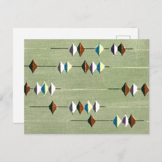 Japans houtsnede textiel briefkaart (Voorkant / Achterkant)