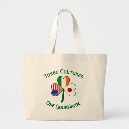 Japans Iers-Amerikaanse vlaggen Shamrock Jouw naam Grote Tote Bag (Voorkant)