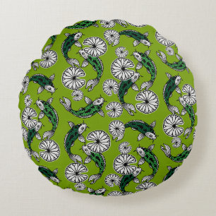 Japans Indigo Groene Karper Folk Patroon Rond Kussen