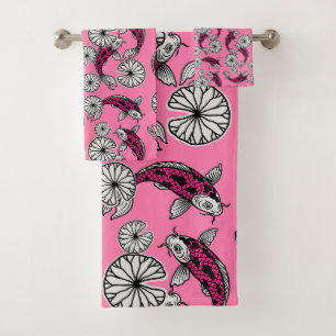 Japans Indigo Roze Karper Folk Patroon Bad Handdoek