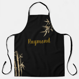 Japans inkt afdrukzwart en gouden bamboe schort