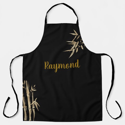 Japans inkt afdrukzwart en gouden bamboe schort (Voorkant)