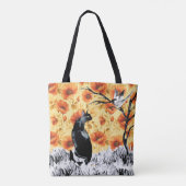Japans Inkt Geschilderd Kat Vogel Sinaasappel Popp Tote Bag (Achterkant)