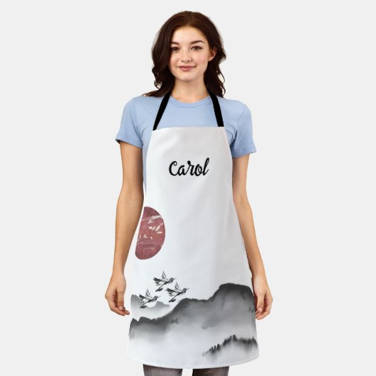 Japans inkt kunst Japans landschap afdrukken Schort (Gedragen)